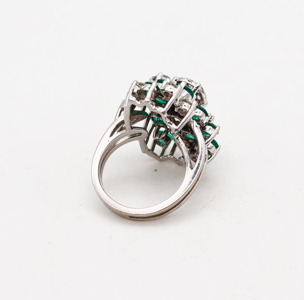 -Cluster Cocktail Ring In 18Kt Gold With 5.94 Ctw In Colombian Emeralds And Diamonds