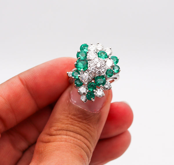 -Cluster Cocktail Ring In 18Kt Gold With 5.94 Ctw In Colombian Emeralds And Diamonds