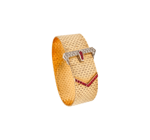 -Tiffany Co. 1935 Belt Buckle Bracelet In 14Kt Gold Platinum With 2.37 Ctw In Diamonds And Rubies