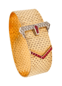 -Tiffany Co. 1935 Belt Buckle Bracelet In 14Kt Gold Platinum With 2.37 Ctw In Diamonds And Rubies