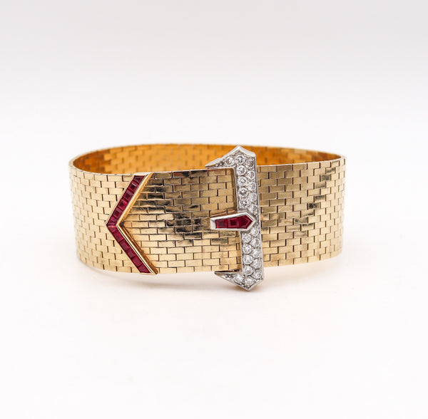 -Tiffany Co. 1935 Belt Buckle Bracelet In 14Kt Gold Platinum With 2.37 Ctw In Diamonds And Rubies