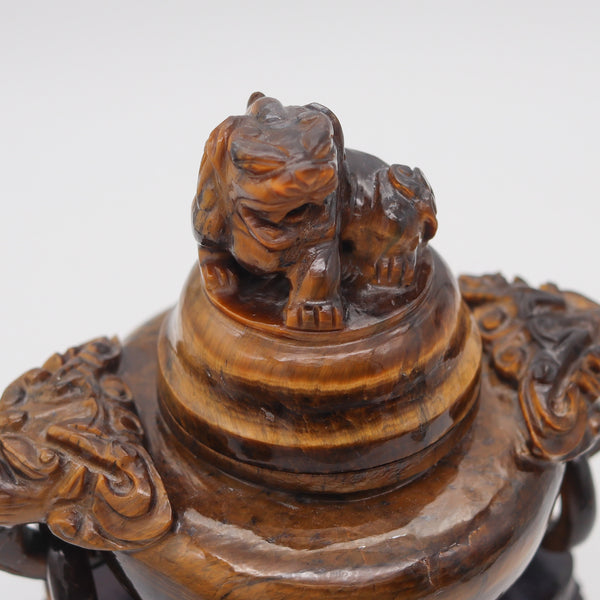 QING DYNASTY 20th Century Carved Tiger's Eye Foo-Dog Censer With Cover Lid