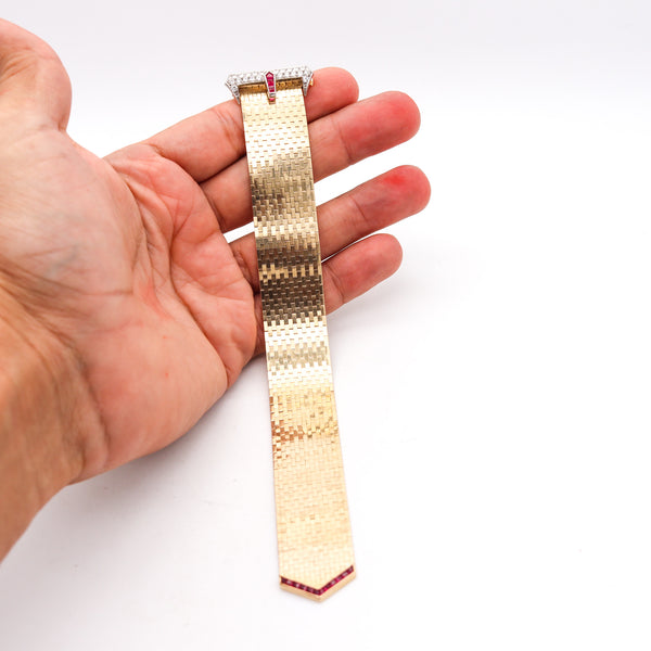 -Tiffany Co. 1935 Belt Buckle Bracelet In 14Kt Gold Platinum With 2.37 Ctw In Diamonds And Rubies