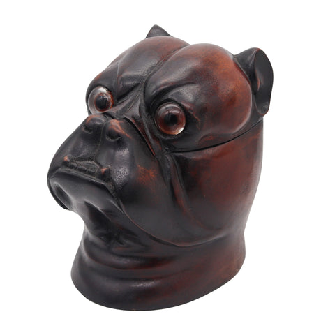ENGLAND 1930 Art-Deco Bulldog Figural Desk Box In Carved Wood