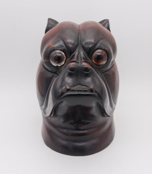 ENGLAND 1930 Art-Deco Bulldog Figural Desk Box In Carved Wood