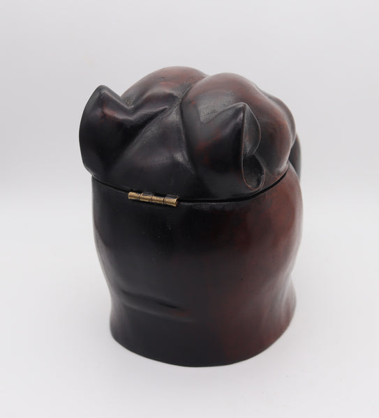 ENGLAND 1930 Art-Deco Bulldog Figural Desk Box In Carved Wood