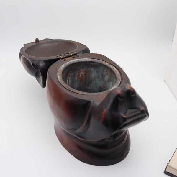 ENGLAND 1930 Art-Deco Bulldog Figural Desk Box In Carved Wood