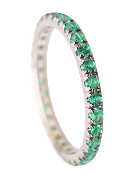CRIERI Classic Eternity Ring Band In 18Kt White Gold & 1.12 Cwt Colombian Emeralds