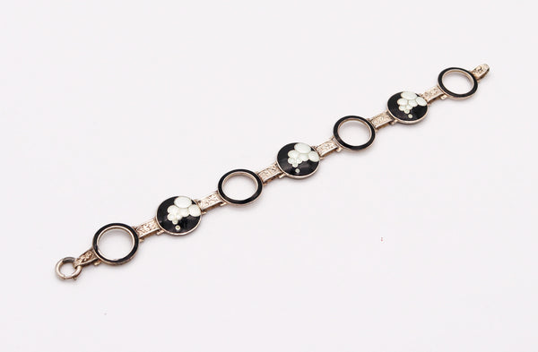 NILS ERIK ELVIK 1930 Norway Art Deco Guilloche Enamel Bracelet In Sterling Silver