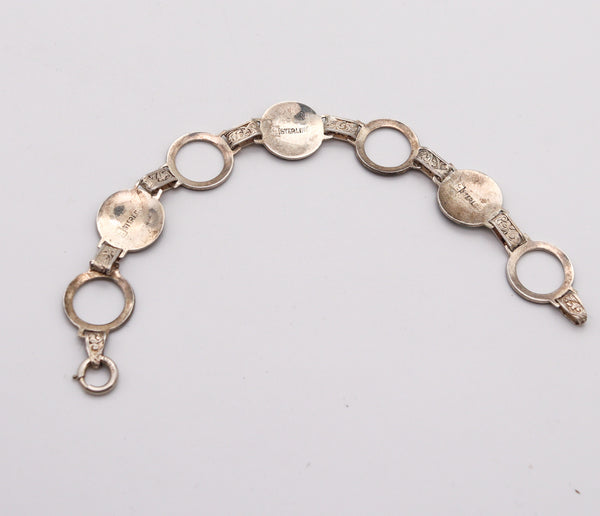 NILS ERIK ELVIK 1930 Norway Art Deco Guilloche Enamel Bracelet In Sterling Silver