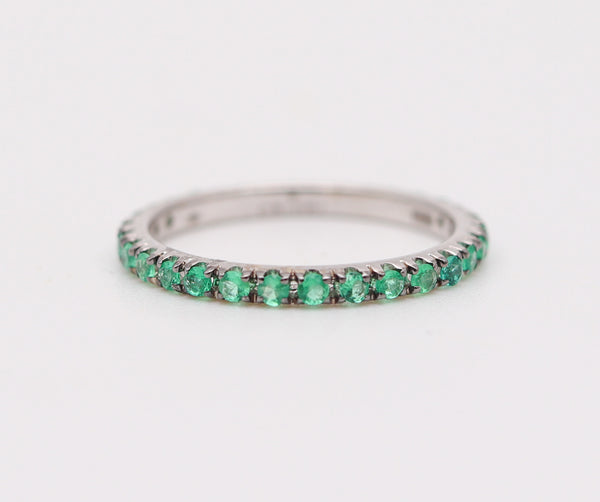 CRIERI Classic Eternity Ring Band In 18Kt White Gold & 1.12 Cwt Colombian Emeralds