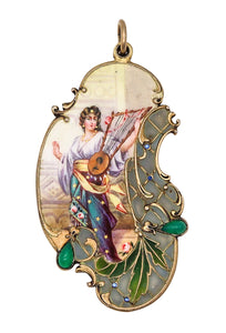 -Meyle & Mayer 1910 Art Nouveau Gilt Silver Pendant With Enamel And Plique Au Jour