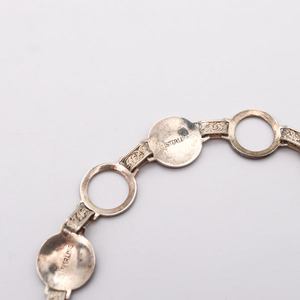 NILS ERIK ELVIK 1930 Norway Art Deco Guilloche Enamel Bracelet In Sterling Silver