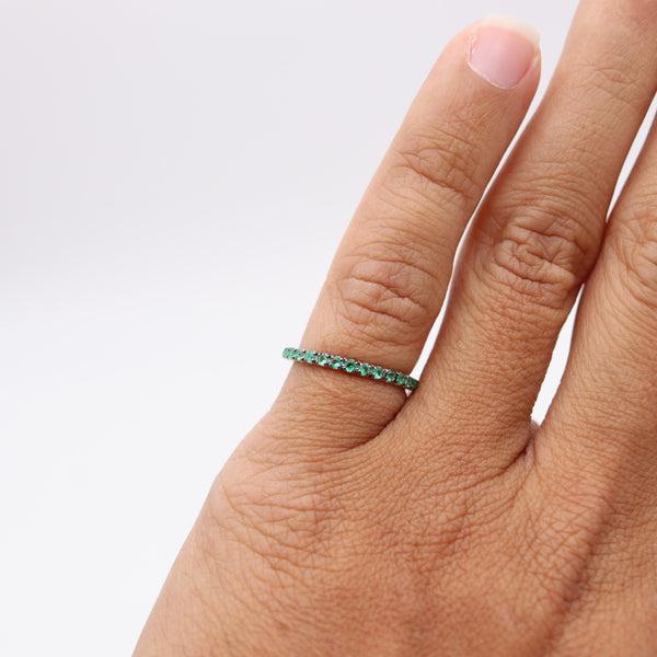 CRIERI Classic Eternity Ring Band In 18Kt White Gold & 1.12 Cwt Colombian Emeralds