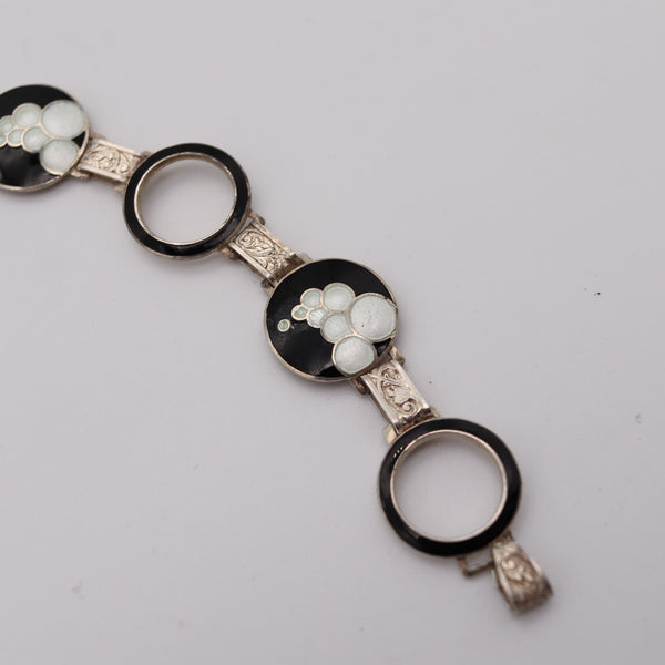 NILS ERIK ELVIK 1930 Norway Art Deco Guilloche Enamel Bracelet In Sterling Silver