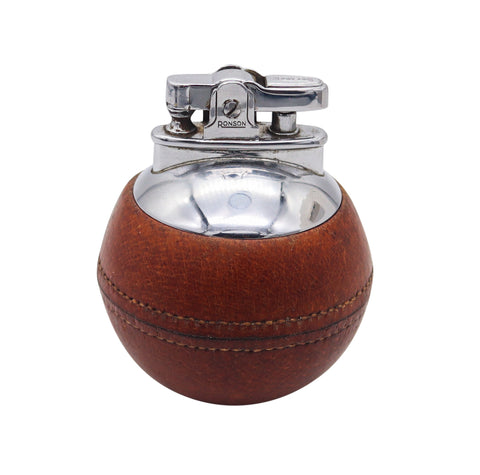 RONSON England 1929 Art Deco RonDeLight Table Lighter In Steel And Leather