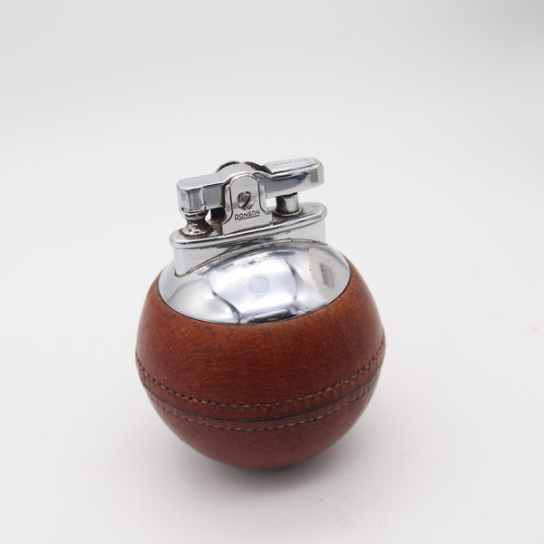 RONSON England 1929 Art Deco RonDeLight Table Lighter In Steel And Leather