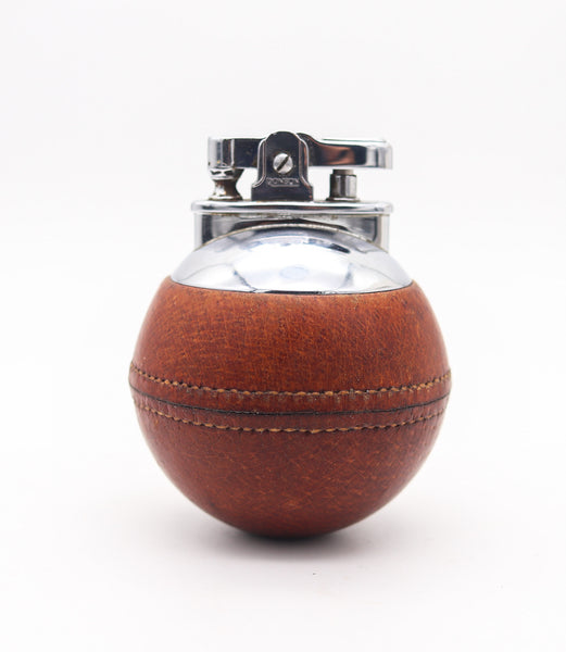 RONSON England 1929 Art Deco RonDeLight Table Lighter In Steel And Leather