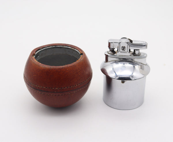 RONSON England 1929 Art Deco RonDeLight Table Lighter In Steel And Leather