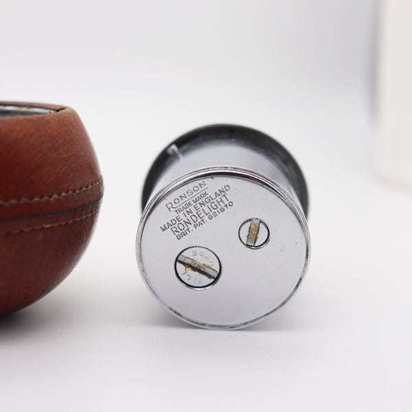 RONSON England 1929 Art Deco RonDeLight Table Lighter In Steel And Leather