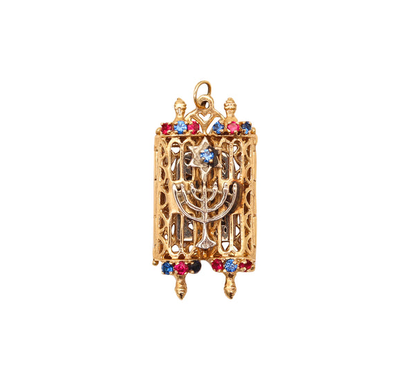 JEWISH TORAH Pendant With Menorah And Number 13 In 14Kt Yellow Gold