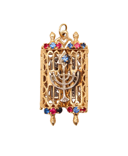 JEWISH TORAH Pendant With Menorah And Number 13 In 14Kt Yellow Gold