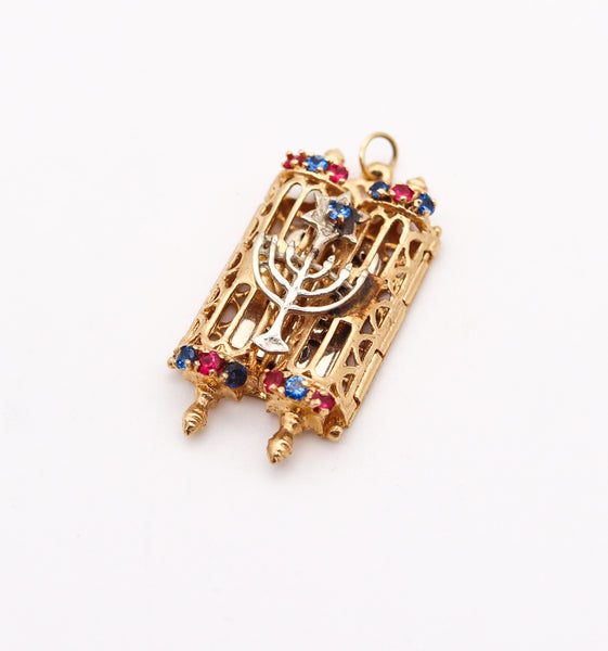 JEWISH TORAH Pendant With Menorah And Number 13 In 14Kt Yellow Gold