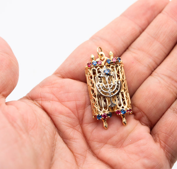 JEWISH TORAH Pendant With Menorah And Number 13 In 14Kt Yellow Gold