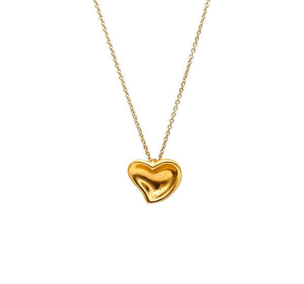 -Tiffany & Co. 1980 Elsa Peretti Heart Necklace In 24Kt And 18Kt Yellow Gold