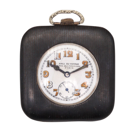 HALL DU VOYAGES 1900 Paris Travel Foldable Clock In Sterling Silver With Niello