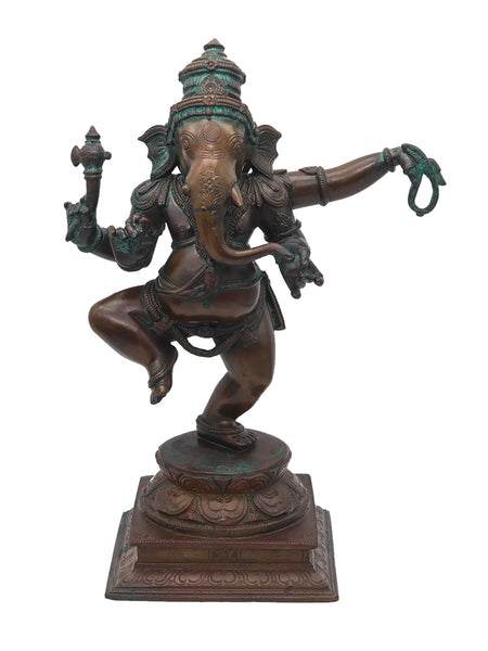 -Nepalese-Tibetan 19th Century Dancing Ganesha Sculpture In Patinated Solid Bronze