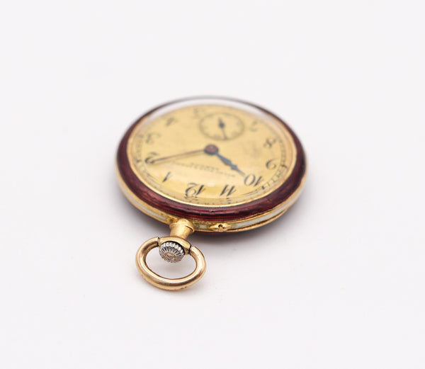 GOLAY FILS & STAHL 1905 Edwardian Enameled Miniature Watch 18Kt Gold & Diamonds