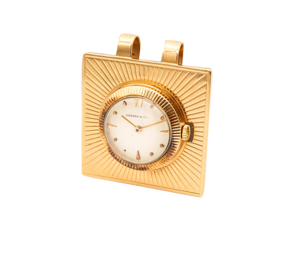 TIFFANY & CO. 1960 Retro Modernist Squared Pendant Watch In 14Kt Yellow Gold