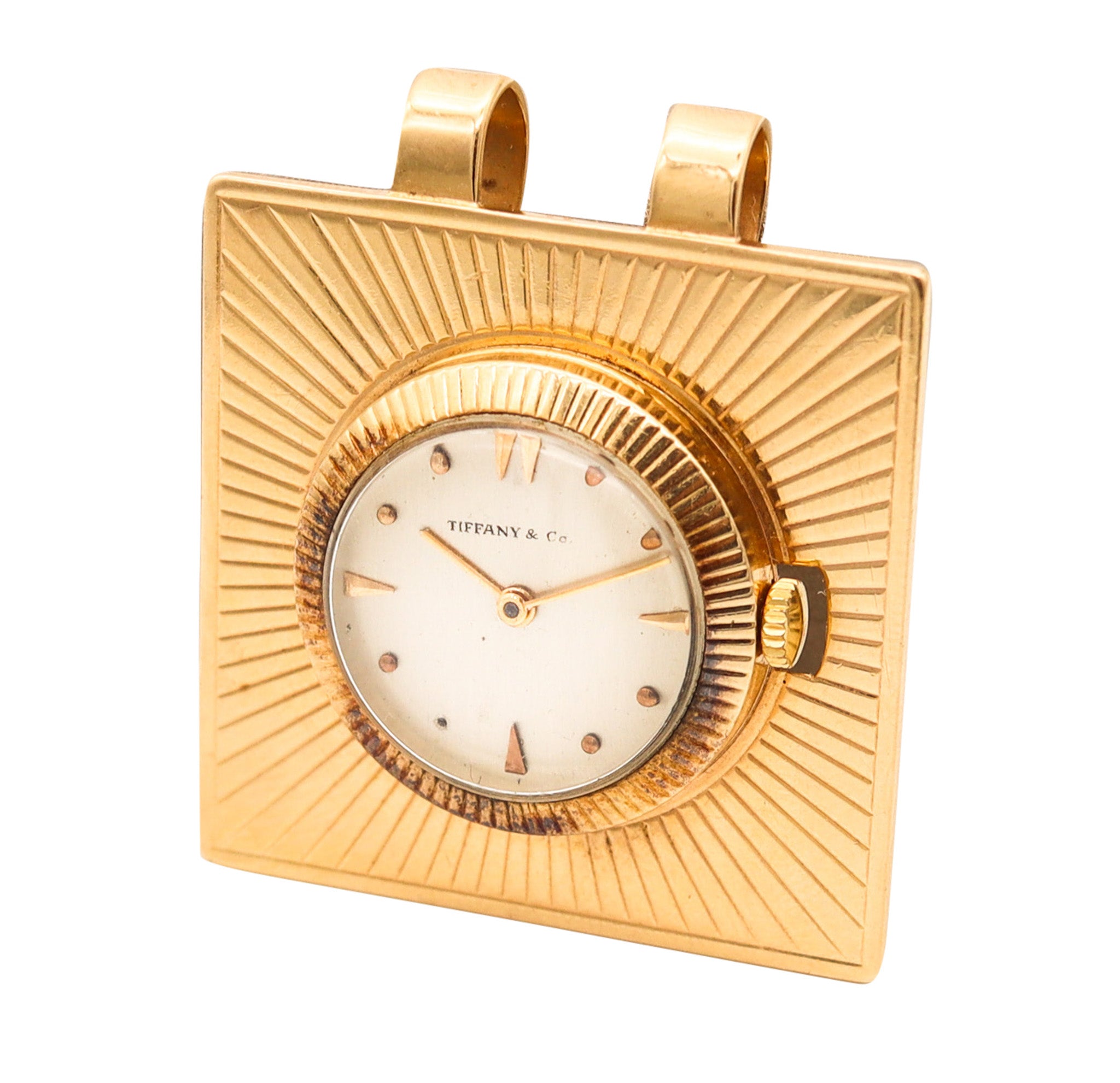 TIFFANY & CO. 1960 Retro Modernist Squared Pendant Watch In 14Kt Yellow Gold