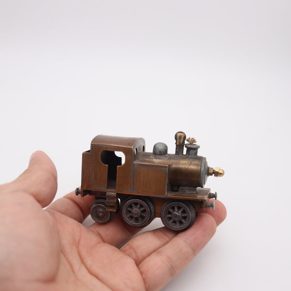 TRENCH ART 1930 Art-Deco European Train Desk Petrol Lighter In Copper & Bronze