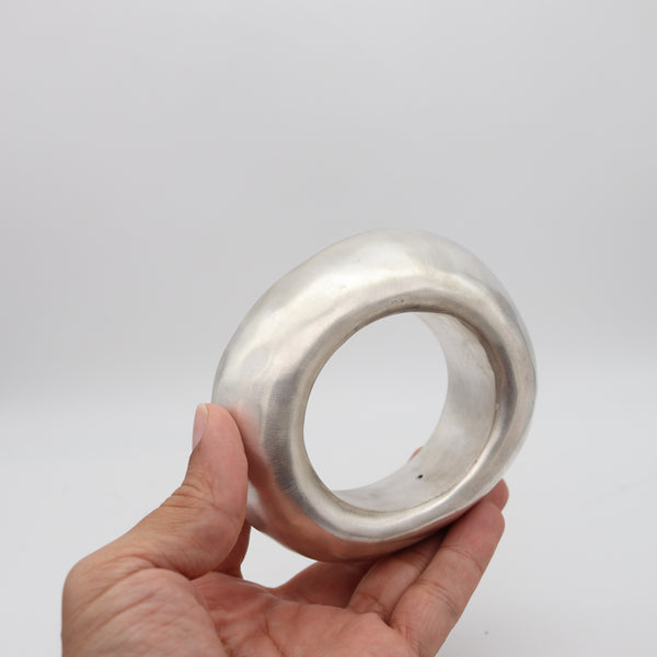 ALICE KUO Artisan 1970 Brushed & Hammered Bangle In .925 Sterling Silver