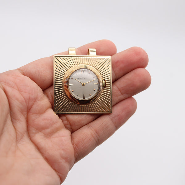 TIFFANY & CO. 1960 Retro Modernist Squared Pendant Watch In 14Kt Yellow Gold