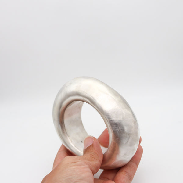 ALICE KUO Artisan 1970 Brushed & Hammered Bangle In .925 Sterling Silver