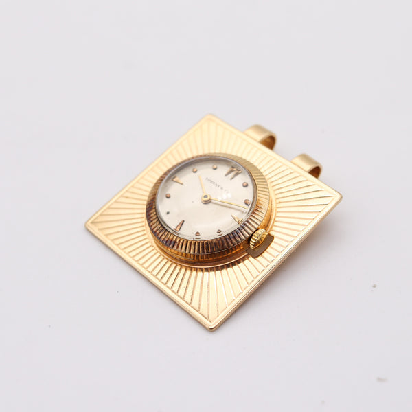 TIFFANY & CO. 1960 Retro Modernist Squared Pendant Watch In 14Kt Yellow Gold