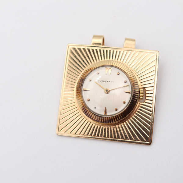 TIFFANY & CO. 1960 Retro Modernist Squared Pendant Watch In 14Kt Yellow Gold