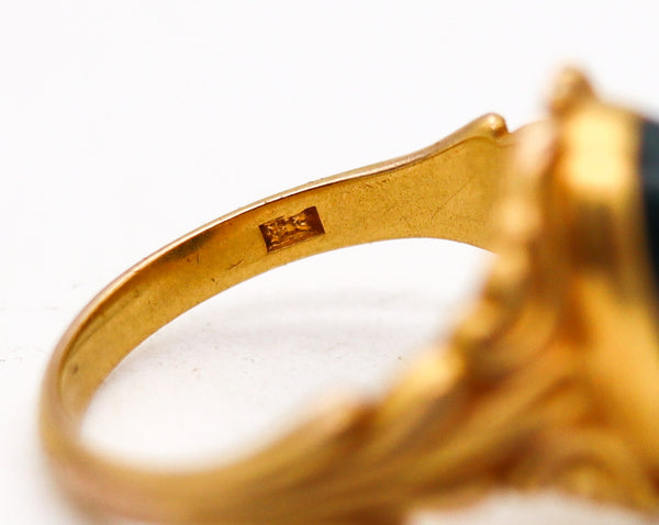 -Austrian 1890 Art Nouveau Ring In 18Kt Yellow Gold With Oval Bloodstone