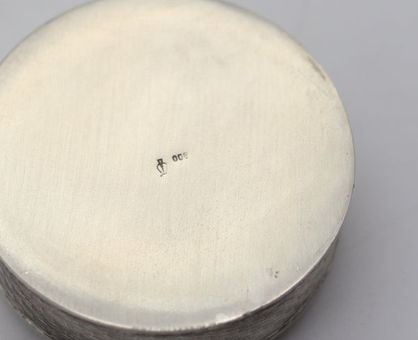 EDWARDIAN 1905 Enameled Dog Guilloche Round Pill Box in .900 Sterling Silver