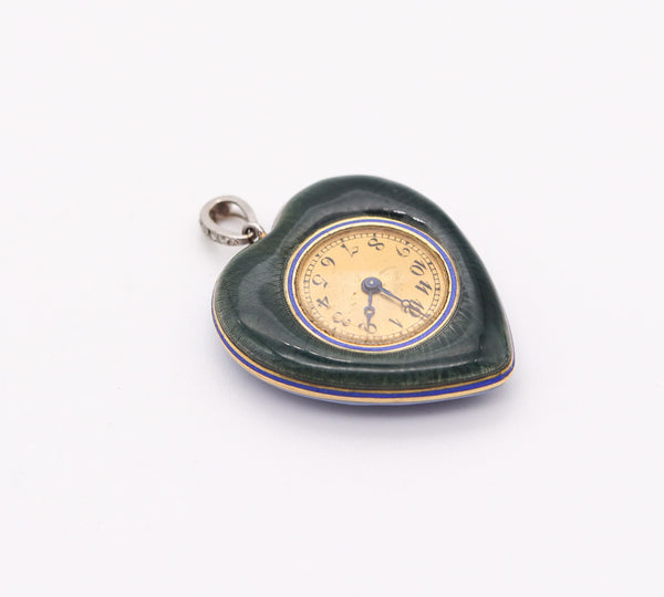 VERGER FRERES 1905 Edwardian Enameled Pendant Watch In Platinum & Diamonds