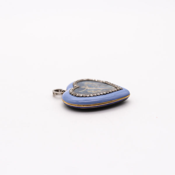 VERGER FRERES 1905 Edwardian Enameled Pendant Watch In Platinum & Diamonds