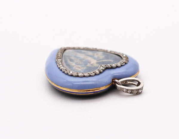 VERGER FRERES 1905 Edwardian Enameled Pendant Watch In Platinum & Diamonds