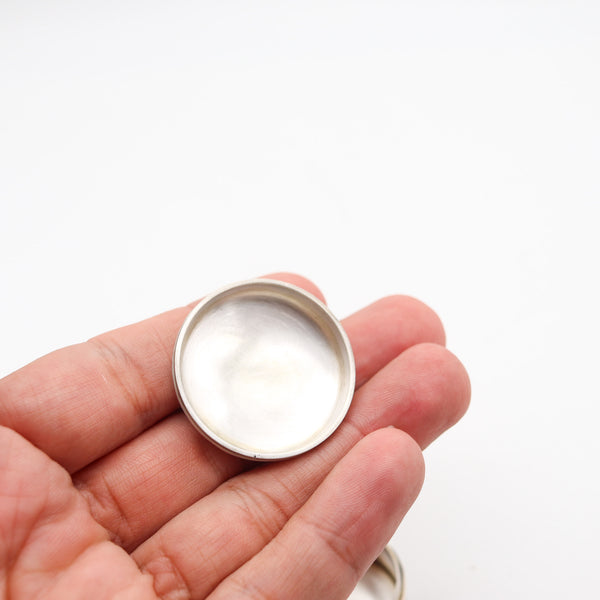 EDWARDIAN 1905 Enameled Dog Guilloche Round Pill Box in .900 Sterling Silver