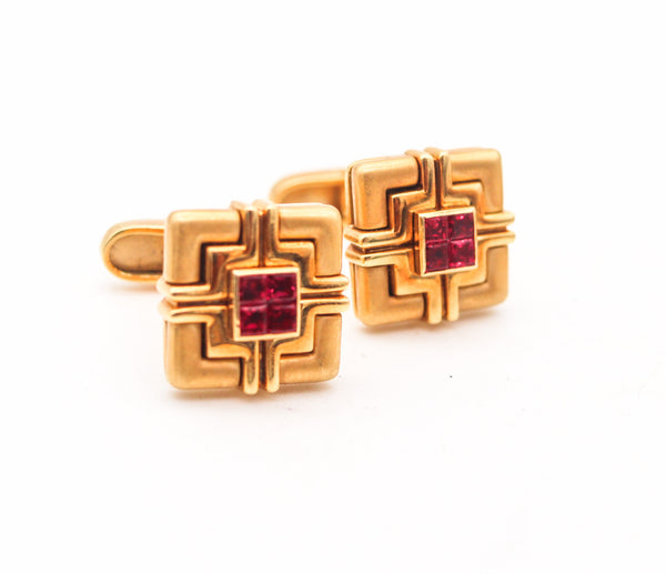-Classic Cufflinks And Shirt Studs Set In 18Kt Yellow Gold With 1.80 Ctw In Rubies