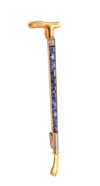 HANCOCKS & CO. 1900 Edwardian Horse-Swap In 18Kt Gold With Blue Sapphires