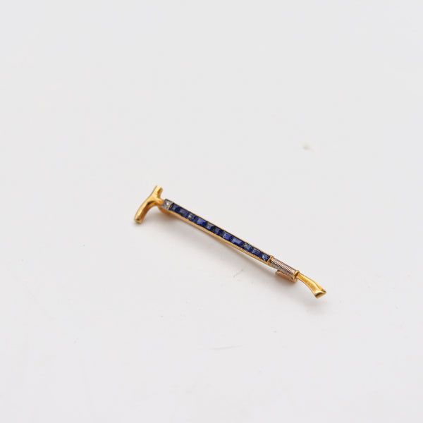 HANCOCKS & CO. 1900 Edwardian Horse-Swap In 18Kt Gold With Blue Sapphires
