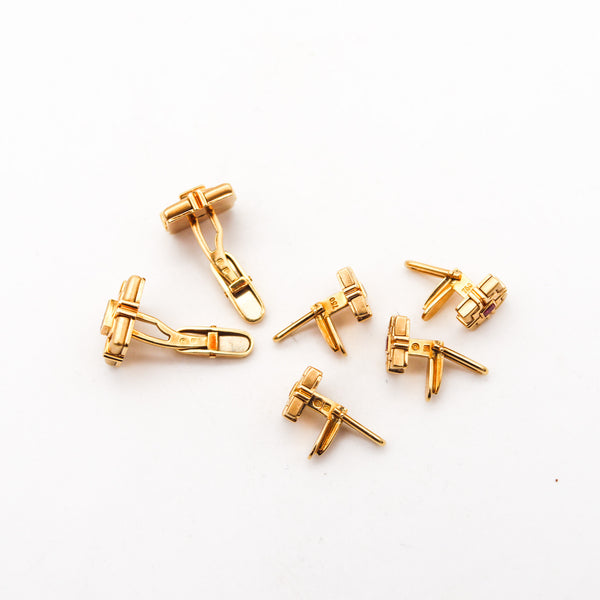 -Classic Cufflinks And Shirt Studs Set In 18Kt Yellow Gold With 1.80 Ctw In Rubies